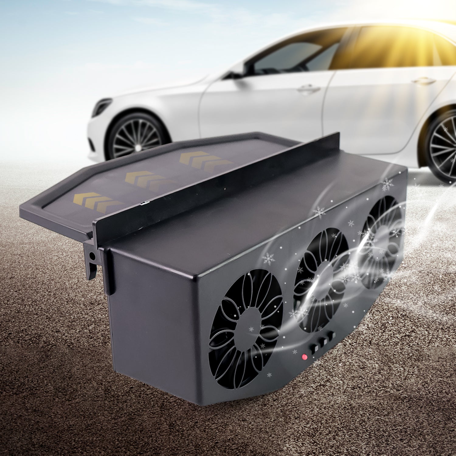 Triple Fan Solar Powered Car Exhaust Ventilation System with USB Charging Triple Fan Solar Powered Car Exhaust Ventilation System with USB Charging
